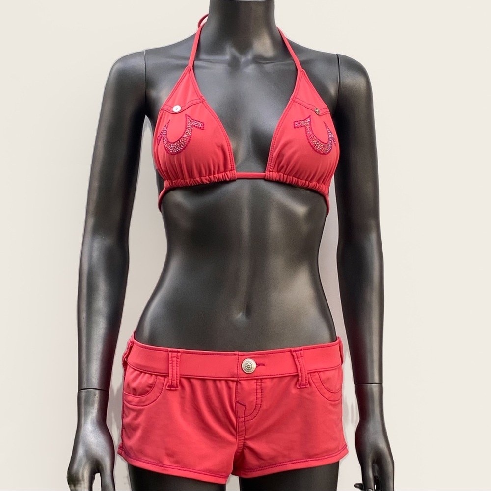 True Religion Logo Rhinestone 2 Piece Swimsuit